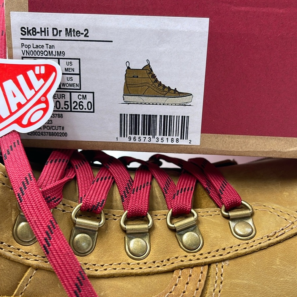 Vans WMNS Sk8-Hi Dr Mte-2
Pop Lace Tan
VN0009QMJM9
Boots Cold Weather Sneakers - Picture 16 of 16